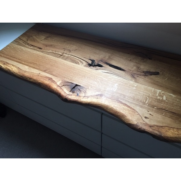 "Eiche, Leimholzplatte, rustikal plus, Baumkante vorne, 100x50x3cm, geölt, Wildeiche